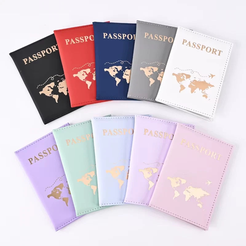 World Map Passport Cover PU Leather Travel Holder Wallet Card Case Unisex UK